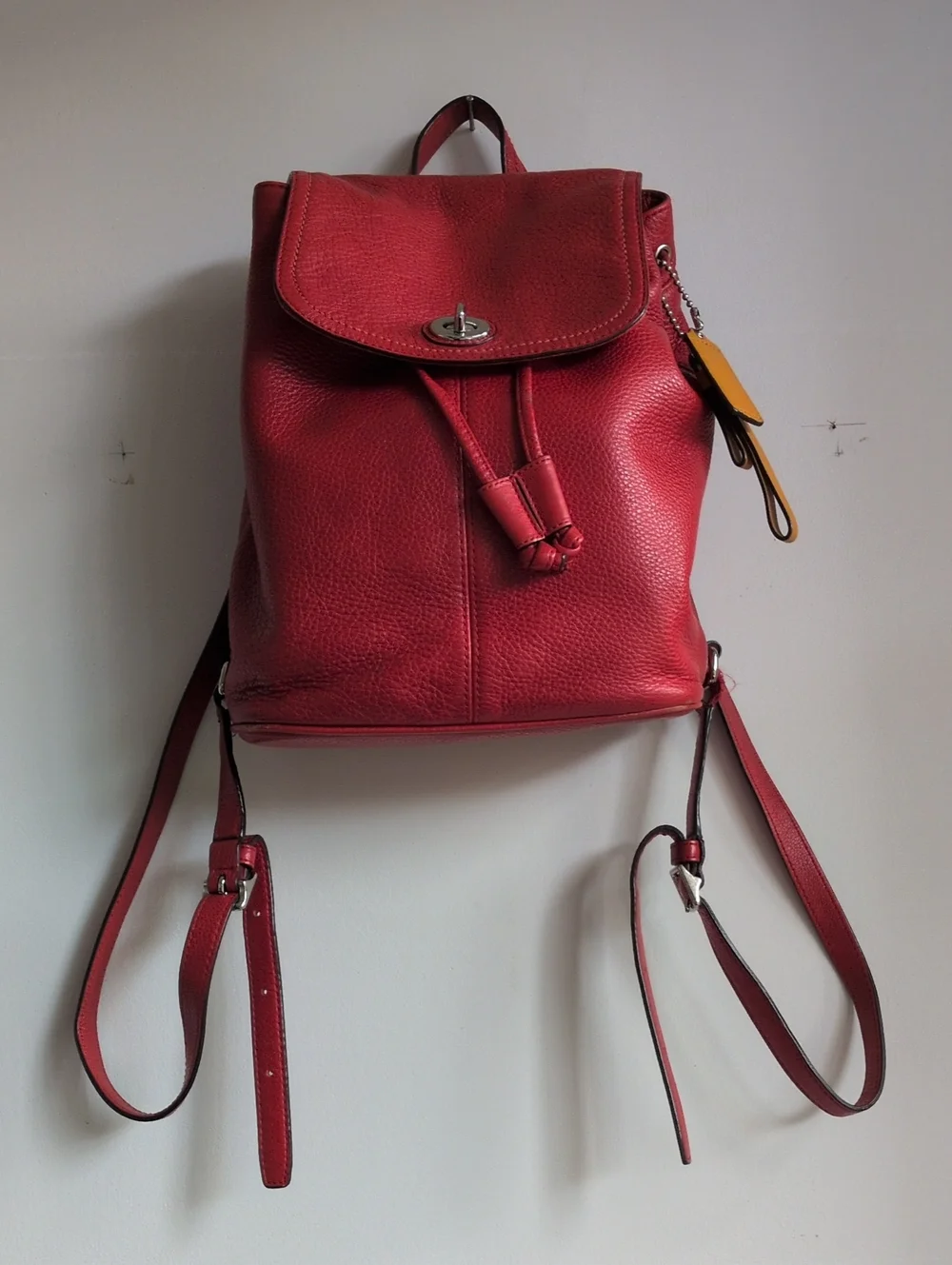 Red Leather Drawstring Backpack